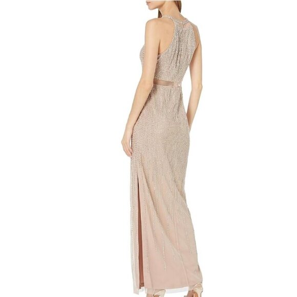 AIDAN MATTOX CREW NECK BEADED GOWN 6 Taupe NWT - Picture 3 of 9